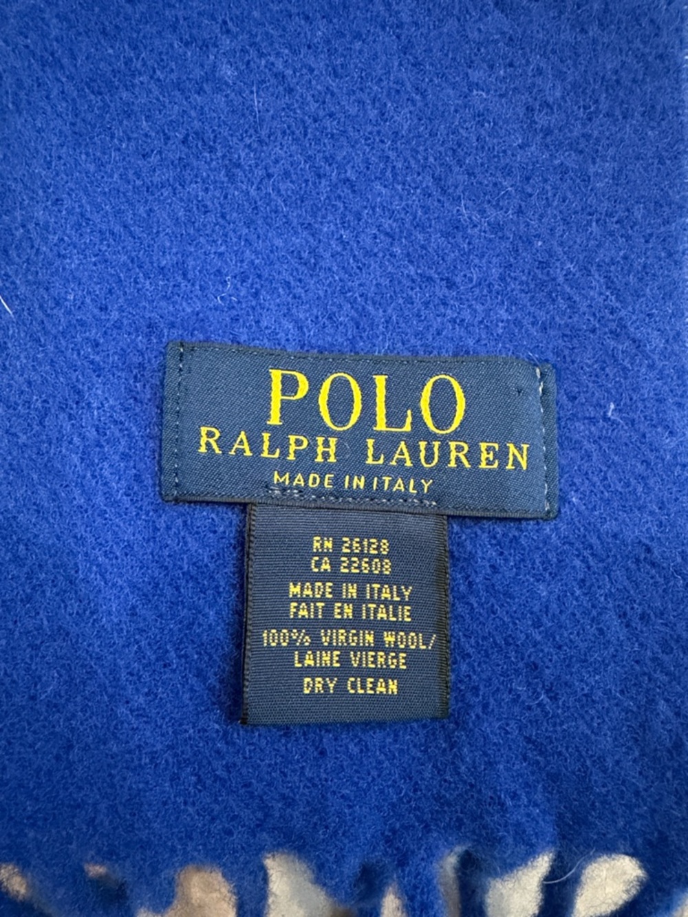 POLO Ralph Lauren Cobalt Blue Fringed Wool Scarf with Pony Embroidery - Picture 2 of 9